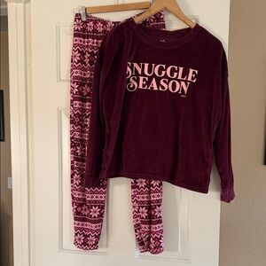 Justice Snuggle Season Pajama Set - Maroon and Pink